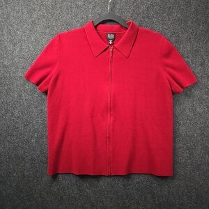 Eileen Fisher Full Zip Collar Top Sweater Womens Petite L Short Slv Italian Yarn